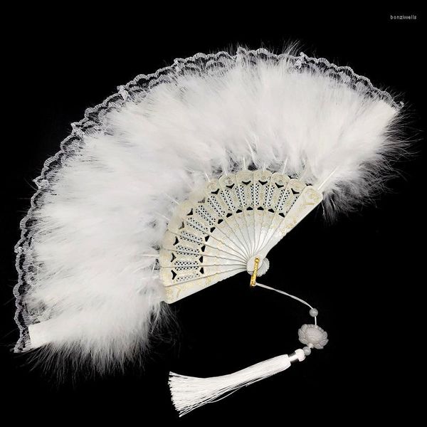 Figurine decorative Fan Feather Feather Fantile Lolita Sweet Fairy Girl 1920 Flapper Dance Hand With Gift a sospensione Decorazione per feste di matrimonio