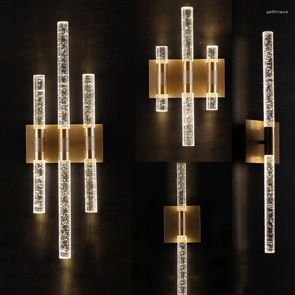 Lâmpadas de parede Modern Bubble Crystal Lamp Luxury Led Gold Sconce Bedroom Banheiro Espelho leve Luminária de decoração de loft Luminária Luminária