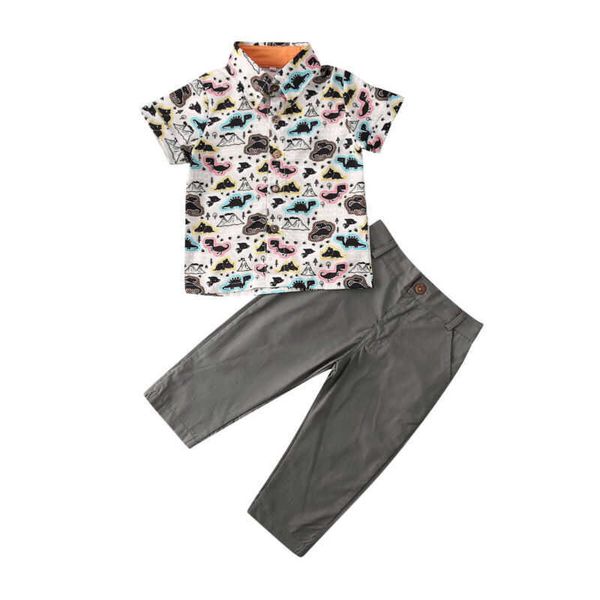 Комплекты одежды Детская летняя одежда От 1 до 6 лет Джентльмен-динозавр 2 шт. Одежда для маленьких мальчиков Футболка Топы Длинные брюки Брюки Комплект одежды