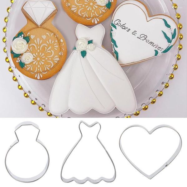 Backformen 1Set Wedding Metall Cookie Cutters Fondant Kuchen DIY -Werkzeuge Diamantringkleid Herz Keksform Party Dekoration