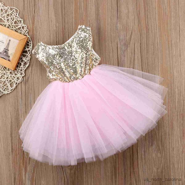 Mädchenkleider Mädchen Geburtstag Tüll Kleid hinterlessem Bogen Hochzeitskleid Kinder Party tragen Prinzessin rosa Kleid Baby Mädchen Bowknot Kleider R230815