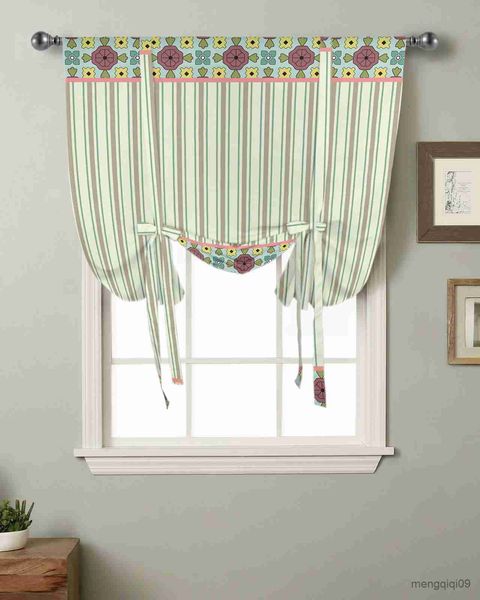 Vorhang Blumenstreifen Fenster Vorhang für Wohnzimmer Wohnkultur Jalousien Drapes Küche Kurzvorhänge R230815