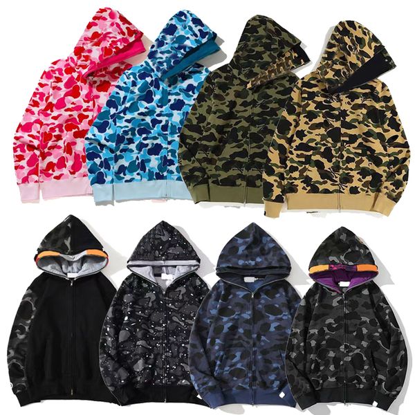 Tasarımcı Erkek Hoodie Tam Fermuar Up Shark Hoodies Kadın Kamuflaj Ceket Hoody Hooded Sweatshirt Adam Kadın Kazak Uzun Kollu Hırka