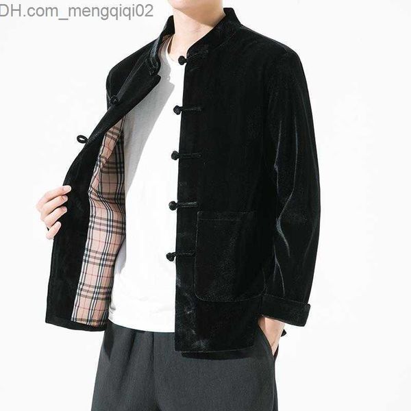 Jackets masculinos de veludo dourado masculino hanfu jaqueta de estilo retro masculino quimono tang zen conjunto lyman conjunto de jaqueta de idade média z230816