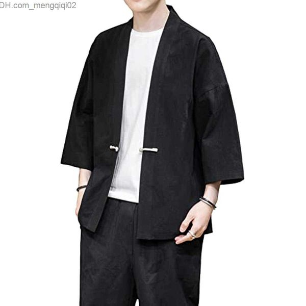 Jackets masculinos Kimono Cardigan Cardigan Casual Casual Linho misturado Sete mangas Cardigan Cotton Linen Jacket Chinese Kung Fu Jacket Z230816