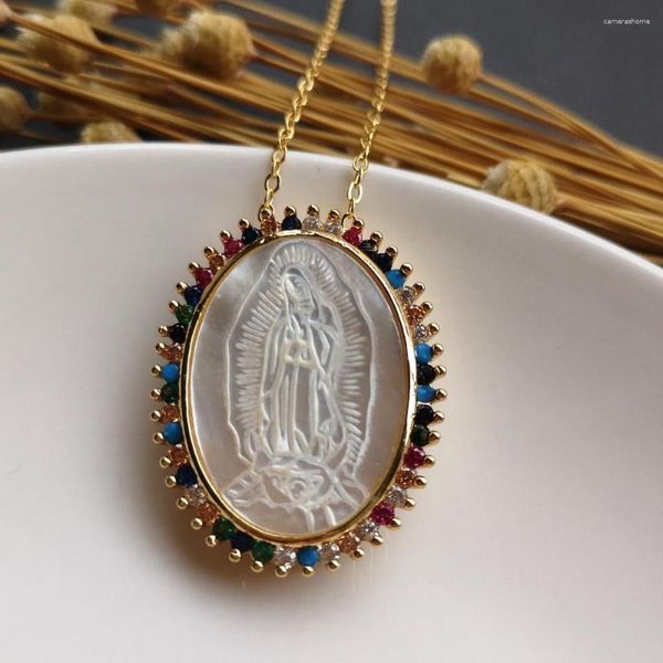 Ketten 10pcs/Los 24x32mm Natural Jungfrau von Guadalupe Mutter Perlenschalen Halskette Gnade für Geschenk