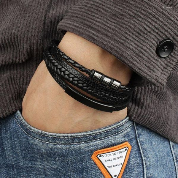 Pulseira de couro punk de moda para homens aço inoxidável de aço inoxidável