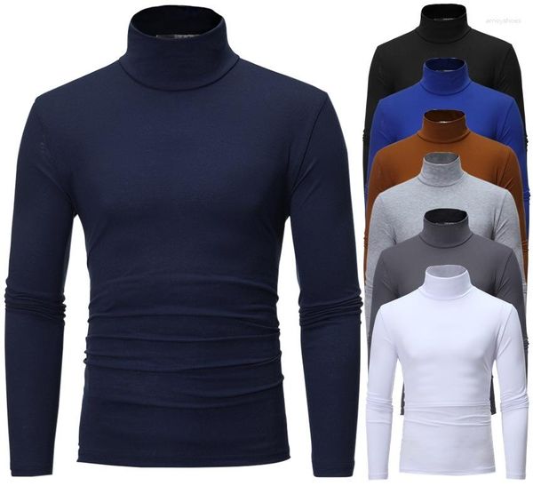 Camisetas masculinas 2023 Autumn Winter Térmico Roll Longo Roll Turtleneck Camise