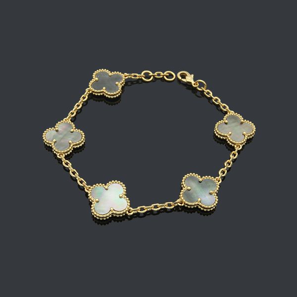 Gold Silber Farbe Frauen Designer Armreifen Grau Shell Brass Klassiker fünf vier Blüten Brand Armband Luxus Paar Armbänder Großhandel Großhandel