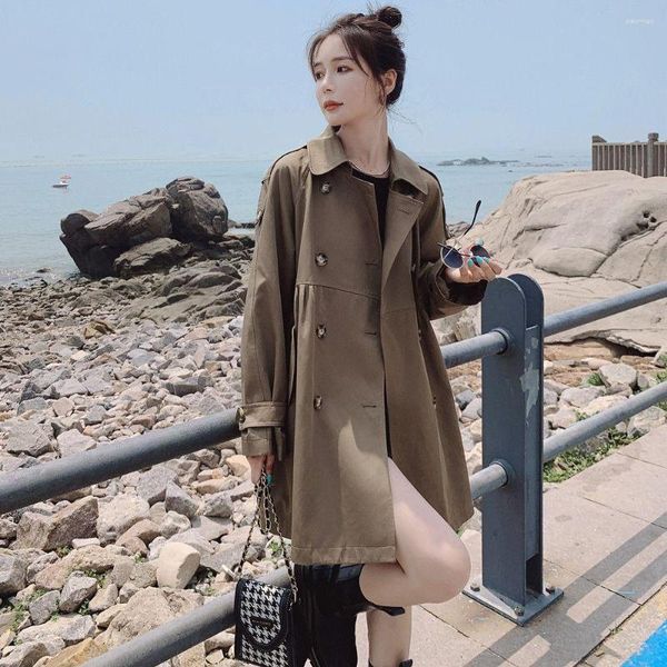 Женские траншеи модные корейские а-линии для женщин весна осень осень свободный двойной грудь шик