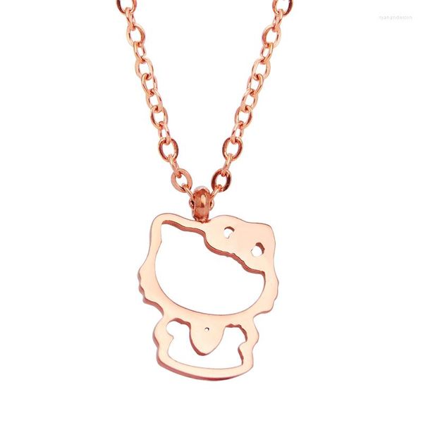 Colares pendentes Kawaii Kitty colar para tweens meninas cartoon anime anime rosa dourado colorido titânio aço jóias de moda