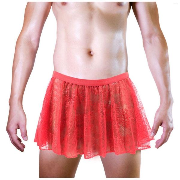 Underpants große Spitze sexy Dessous Männer gekräuselt Tanga Minirock Erotische Kostüm Slipkleid für Sex Homosexuelle männliche Nachtkleider