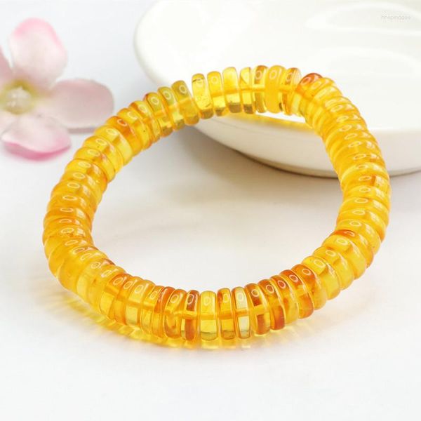 Strand natürliche Bernsteinarmband Frauen Frauen Feines Schmuckzubehör Echte baltische goldene Amber Kuchen Perlen Elastizität Armbänder Armreifen Armreifen