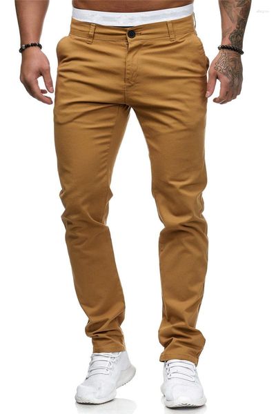 Calça masculina masculino casual slim fit long calças para homens de cor sólida fatos magros de moda