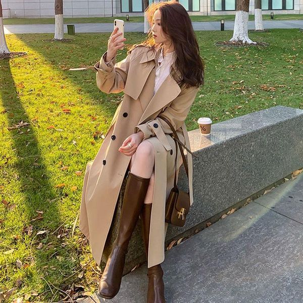 Frauen Trench Coats Herbst Winter Frau Langes Mantel Mode Korea Streetwear Street -Stil loak Cloak Casual Elegant Khaki Thin Women Windbreaker