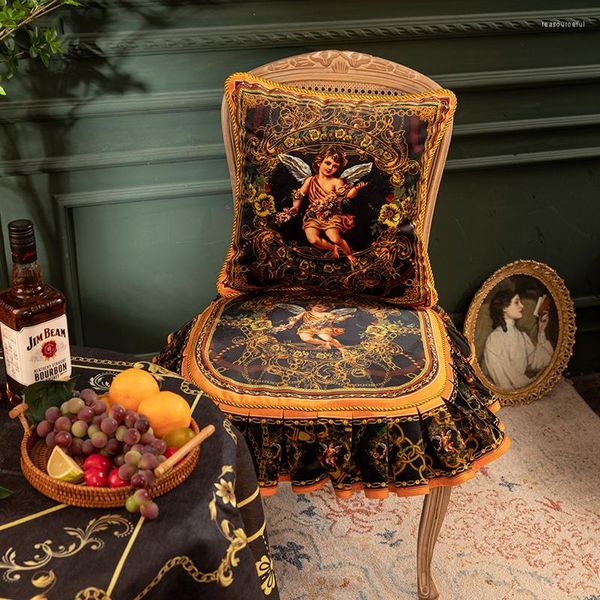 Stuhl Deckt mit europäischer Licht Luxuskissen Home Diningchair Decorative American Retro Angel gedruckt Plüsch mit Kern