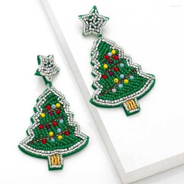 Dangle Ohrringe Flola Kerstboom Oorbellen handgefertigt Green Santa Tree für Frauen Perlen Boho Schmuck Weihnachtsgeschenke ERSSS73