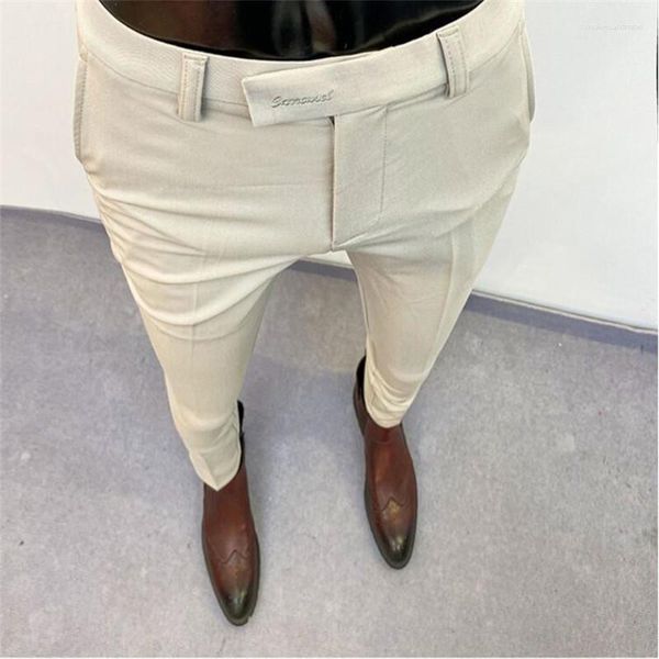 Calça masculina bordado clássico masculino formal calça de negócios calças sociais de alta qualidade homens coreanos finos de festas