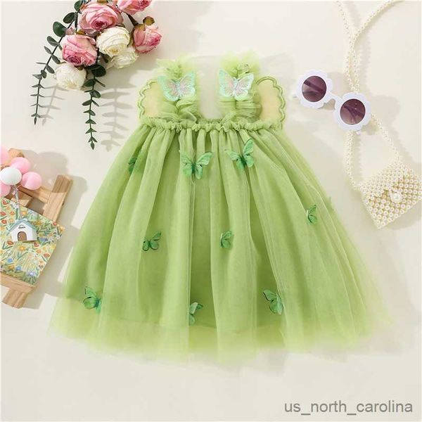 Mädchenkleider Baby Mädchen Sommer Süße Tüllkleid ärmellose Schmetterling Flügel A-Line Beach Hochzeitsfeier Kleid Prinzessin Kleid R230815