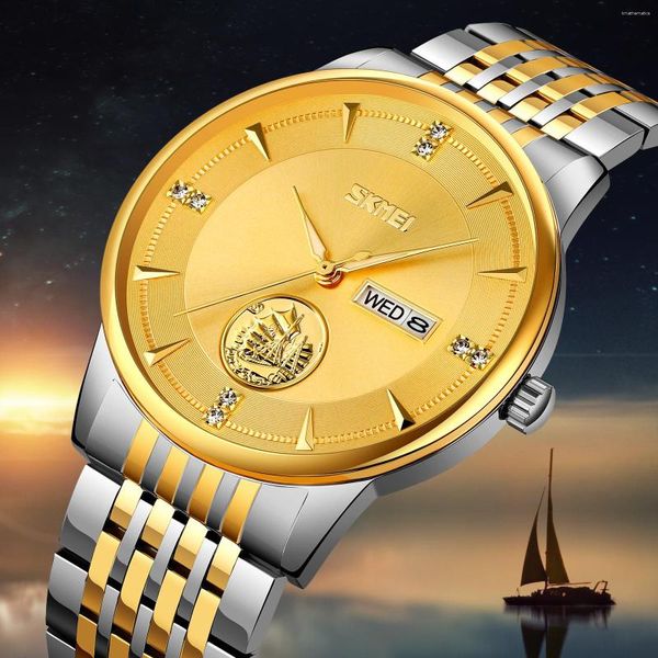 Relógios de pulso Skmei Fashion Creative Watch Business Business Masculino Multifuncional à prova d'água Anti-arranhão Caso de metal resistente a um quartzo 9309