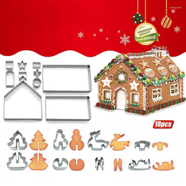 Stampi da forno 3D Gingerbread House Cookie Cutter Set Strumento per biscotti in acciaio inossidabile cucina Bakeware per il Natale