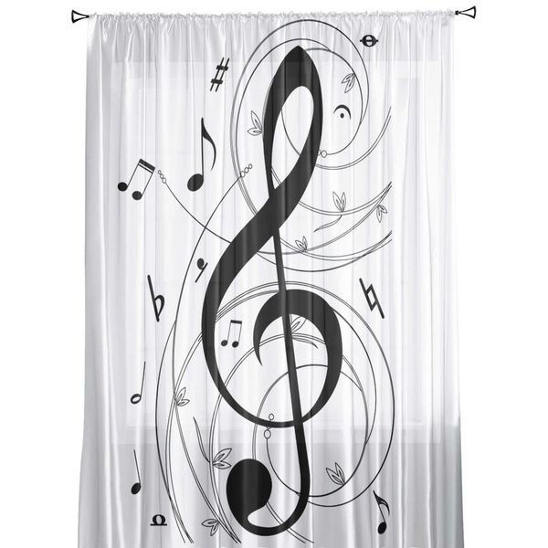 Занавеска «Музыкальный символ», черно-белые художественные тюлевые шторы для гостиной, спальни, прозрачные тюлевые шторы, оконные шторы, прозрачные занавески