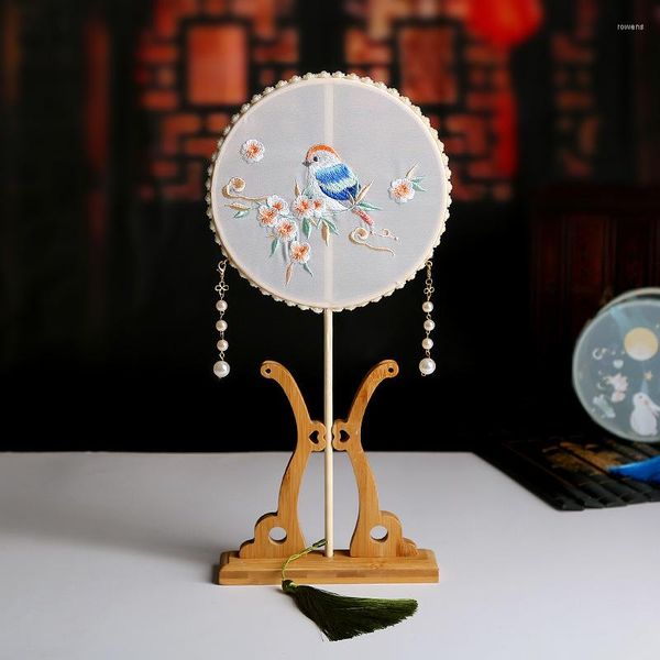 Estatuetas decorativas fãs circulares de fãs de crianças longa tassel pequeno redondo estilo chinês han fantasia cheongsam portátil dança antiga