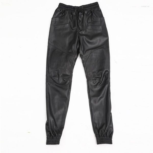 Pantaloni da uomo uomini in fux in pelle motociclista casual pantaloni puli slim 2023 jogger nero elastico in vita elastico