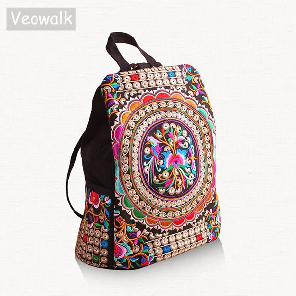 Schulbeutel Vintage Vintage künstlerische gestickte Frauen Leinwand Rucksäcke handgefertigtes Blumensticker Rucksack Schoolbag Denim Reisetaschen 230814