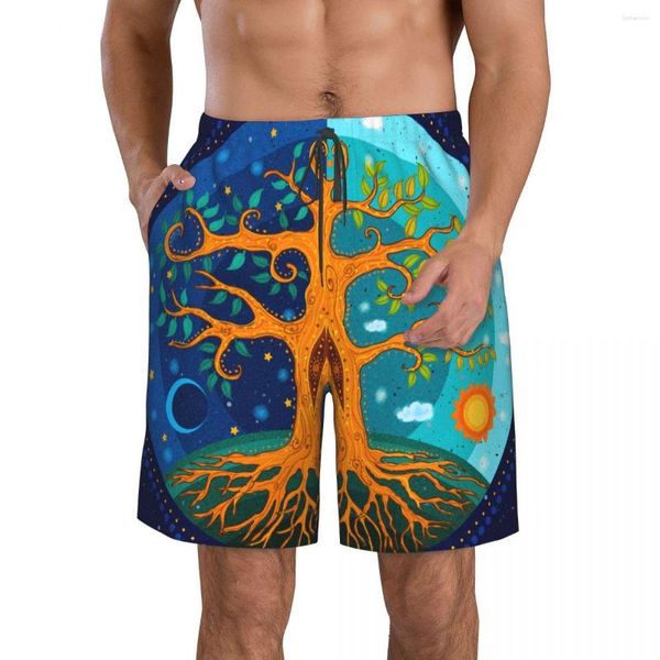 Shorts Shorts Beach Swim Surfing Maillot de Bain Tree Moon and Sun Sport Board Swimwear Dry Dry