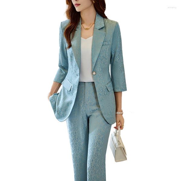 Calças de duas peças femininas moda feminino casual ternos de calça blazer e jaqueta conjuntos de escritórios trabalham uniforme de negócios de negócios de estilos
