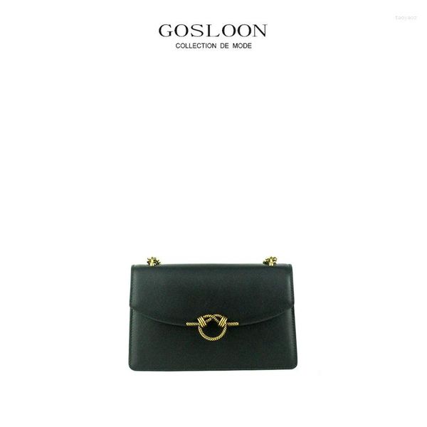 Abendtaschen Gosloon-S456 Original Design One-Shoulder Small Quadrat Bag Damen Vintage Leder High-End-Sinne Cross-Body-Kette B