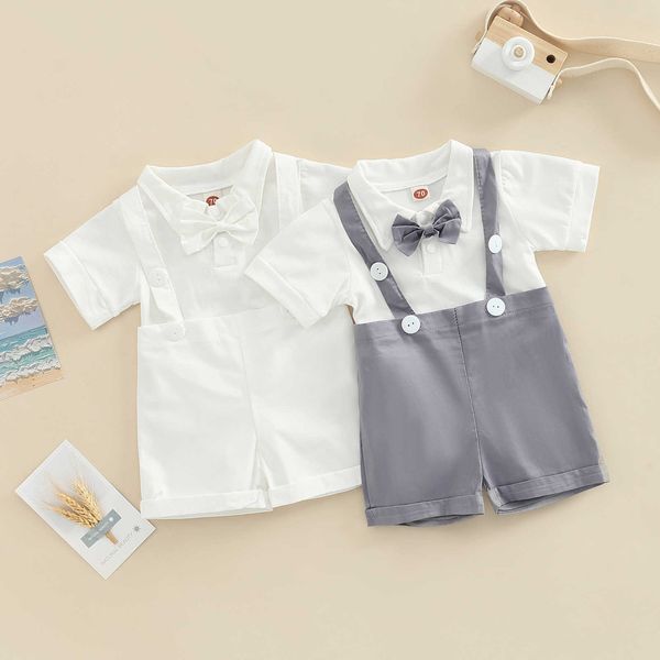 Комплекты одежды для новорожденных мальчиков, комбинезон с короткими рукавами, шорты на подтяжках, галстук-бабочка, одежда в джентльменском стиле, комплект из 2 предметов, От 0 до 18 месяцев