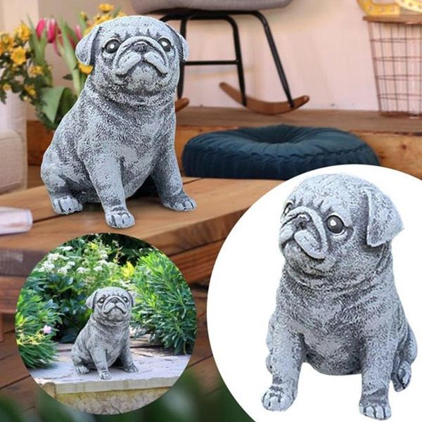 Decorações de jardim Cute estátua de cachorro de cachorro de cachorro de imitação de imitação de pedra artesanato ornamentos decoração de quintal decoração de pátio ao ar livre decoração