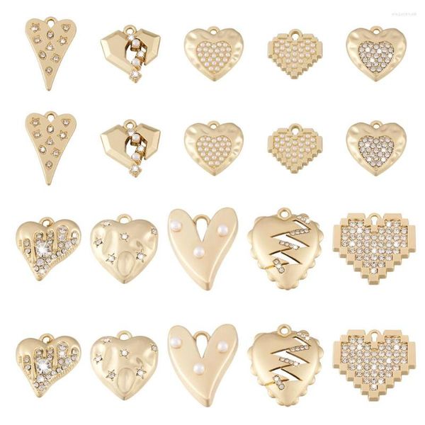 Colares pendentes pandahall 1 caixa liga de coração pingente de shinestone pingentes de ouro colorido de ouro metal para colar jóias de pulseira fazendo presente