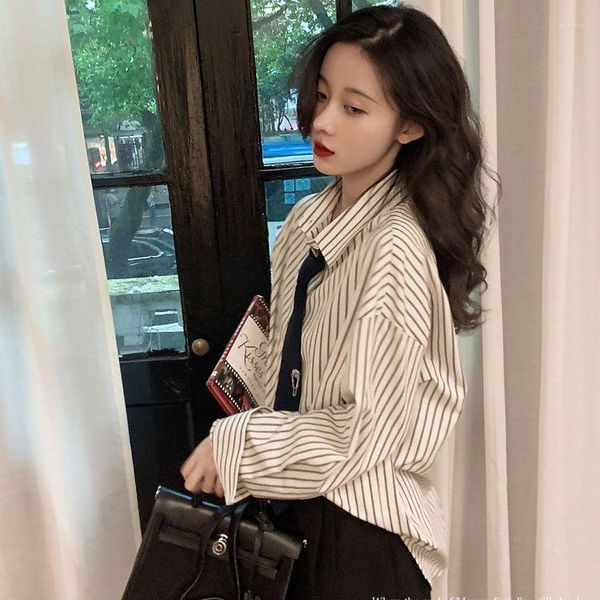 Frauenblusen Langarm Fashion Bluse Shirt Vintage Stripes Frühling Herbst Formale Tops 2023 Büro -Outfits Koreanisch Top süß