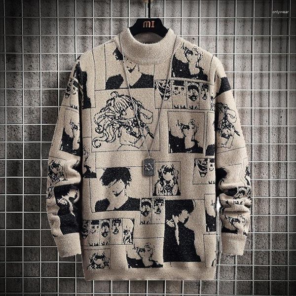 Herren Sweaters Street Kleidung Cartoon Muster Stand Hals Pullover japanischer Anime Langarmer Pullover