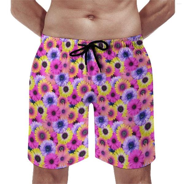 Мужские шорты африканская панель Daisy ежедневно плюс размер короткие розовые фиолетовые цветочные стволы плавания комфортно