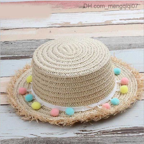 Шляпы кепков милая и милая детская соломенная шляпа Big Brim Beach Summer Ball Clain Top Stoup Sat Stoupe Hat Z230815