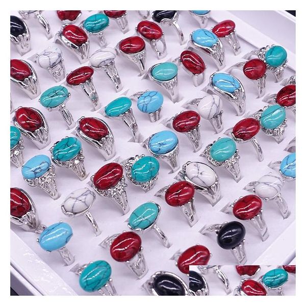 Bandringe verkaufen Ruby Turquoise Edelstein Ring Männer Damen 925 Sier Fashion Jewelry Mix Größe Großhandel Drop Lieferung DHDVA