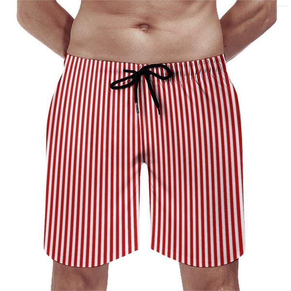 Herren -Shorts Sommerbrett gestreiftes Lauf Surf Red and White Lines Grafik kurze Hosen Casual Schnell trocken Schwimmstämme Plus Size