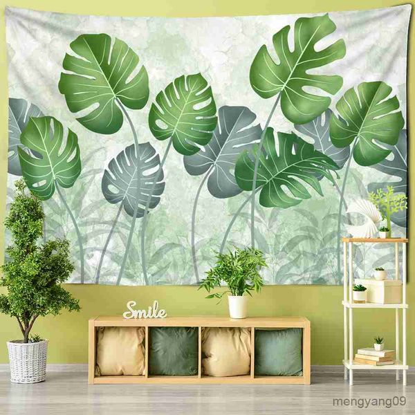 Wandteppiche Grüne Blatt Pflanze Wandteppichbananen -Lotus -Blätter Tropenpflanzen in Südostasien Wandhänge Kunstdekor Wall Wandteppich R230815