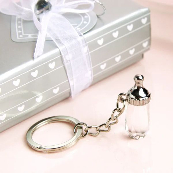 Hochzeitsbevorzugungen Kristall Baby Flasche Schlüsselbund Taufe Geschenke Babyparty Geschenkbox Packingzz