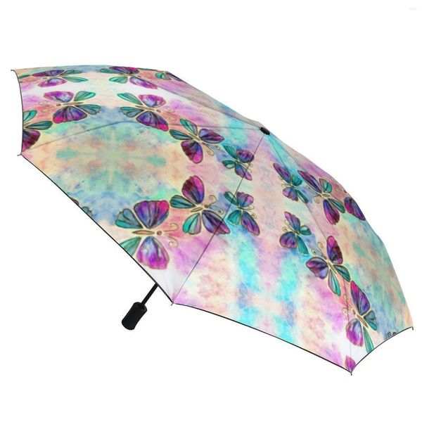 Ombrelli carini colorate farfalla a 3 volte a ombrello stampato ombre stampato portatile a prova di vento telaio in fibra di carbonio per uomini donne