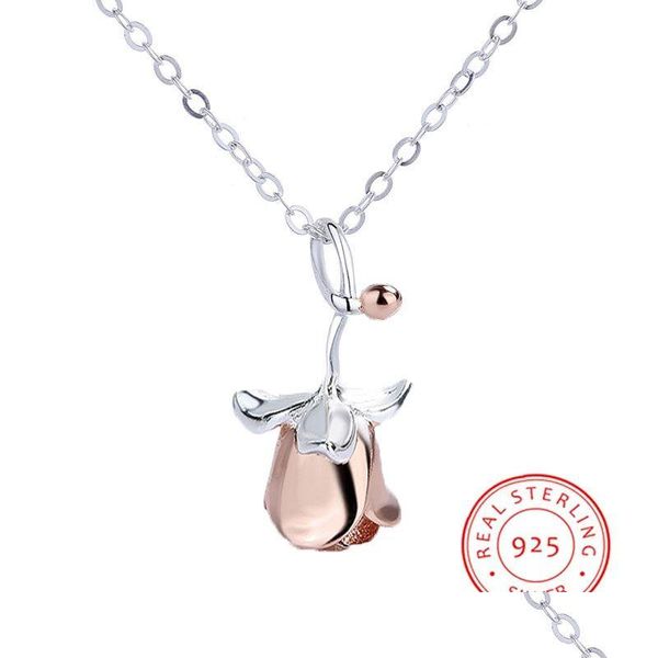 Anhänger Halsketten romantische rote Rose 2023 Trend 100% 925 Sterling Sier zwei Tonblumen Schmuck Valentinstag Geschenke Drop Lieferung Penda Dhxw9