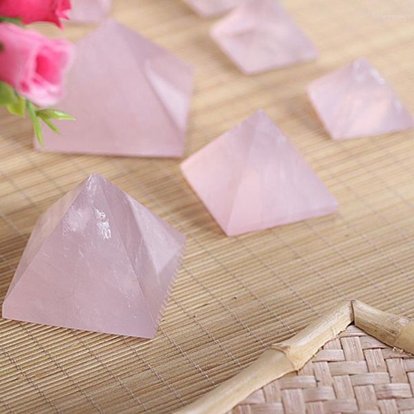 Estatuetas decorativas 20-40mm Natural Rose Quartz Pyramid Stone Crystal Feng Shui Healing Specimens