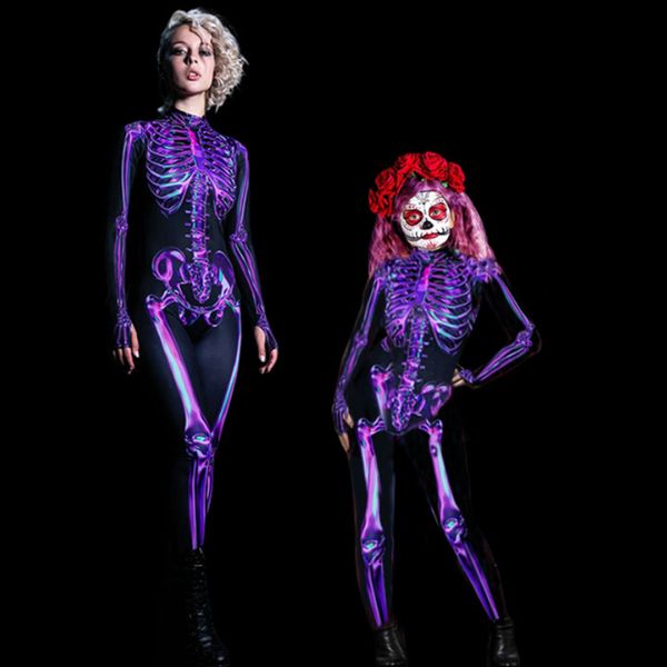 Besondere Anlässe Halloween Scary Skeleton Kostüm für Erwachsene Kinder Familienfamilie Horror Schädel Jumpsuit Carnival Party Eltern Kinder Pyjama Outfits 230815