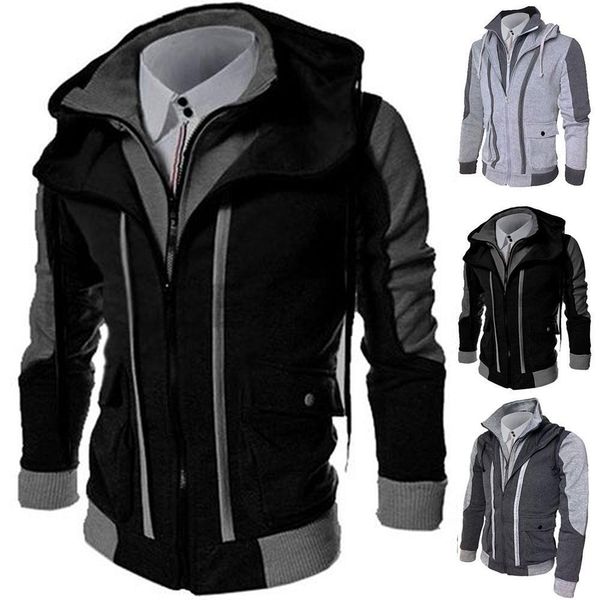 Jackets masculinos homens casuais casacos inverno fino com zíper quente com capuz de duas peças esportes roupas de moletom DISPEL