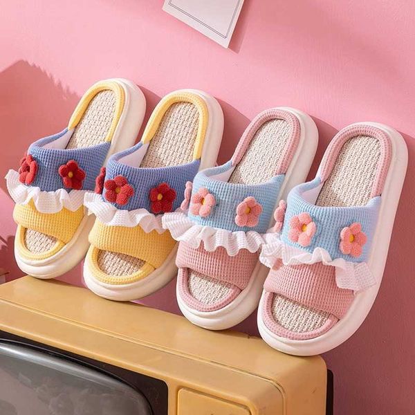 Pantofola Fiori adorabili Pantofole in cotone da donna Camera da letto interna Morbida suola spessa Scarpe divertenti Pantofole da donna per uomo Casa