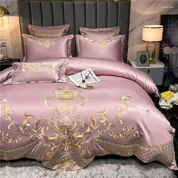 Bedding define precisão de luxo de alta qualidade 4 PCs Conjunto de algodão puro bordado com capa de bordado pela fronha da cama